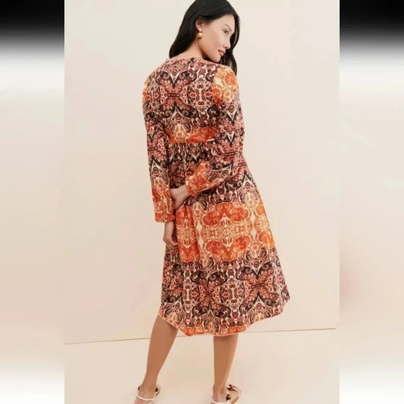 Agua Bendita for Anthropologie Elayna Cotton Midi Long Sleeve Dress Large Petite - Picture 3 of 17